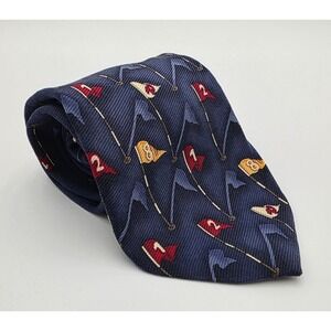 Cutter & Buck Mens Golf Flag Silk Tie Navy Blue Red Gold Made in USA Novelty